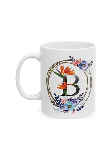 B Harf Baskılı Hediyelik Baskılı Porselen Beyaz Lüks Kupa Bardak Beyaz