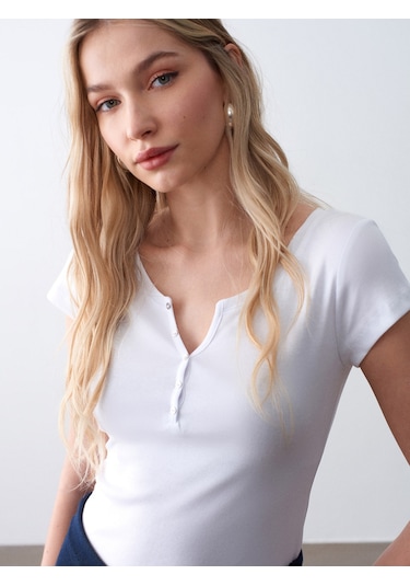 Dilvin 32688 %100 Pamuk Basic T-shirt-beyaz