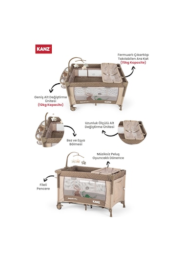 Kanz Sleepside +plus Anne Yanı Park Yatak Kahve - Yatak Hediyeli