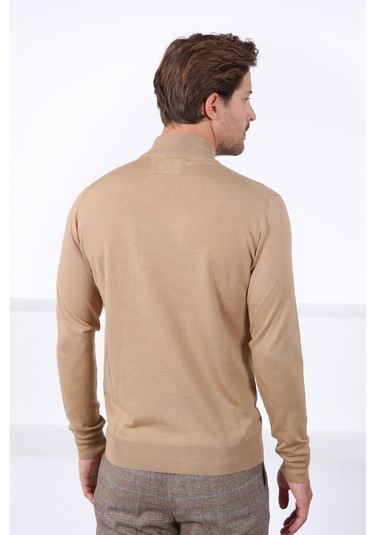 Ferraro Camel Yarım Balıkçı Superfine Yün Erkek Triko Kazak Camel