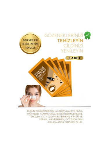 Siyah Nokta Ve Gözenek Karşıtı Burun Bandı 5 Li Derinlemesine Temizlik Ve Arınma Etkisi