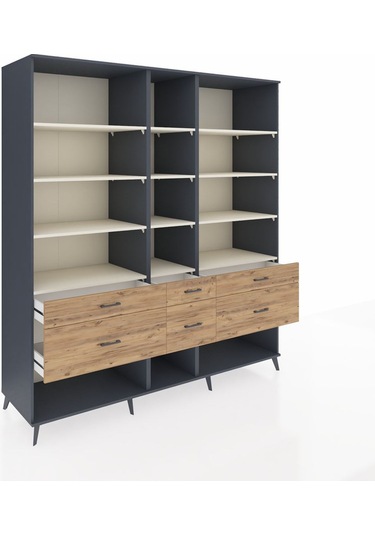 Kronos Dolap 12 Raflı 6 Çekmeceli 220x59x243 Antrasit-aytaşı/çam Aytası/atlas Çam