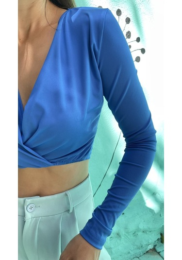 V Yaka Crop Bluz Saks