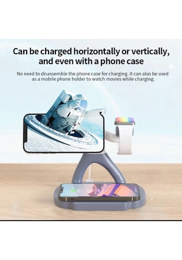 Shineyee Magsafe Spaceman Dual 15w Telefon Tutucu Manyetik Kablosuz Şarj Standı Hızlı Şarj İstasyonu 3'ü 1 Arada Diğer