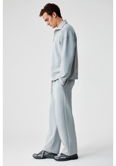 GRIMELANGE Faust Erkek Dik Yaka Oversize Uzun Kol Fermuarlı Beli Lastikli Gri Eşofman Takımı Gri