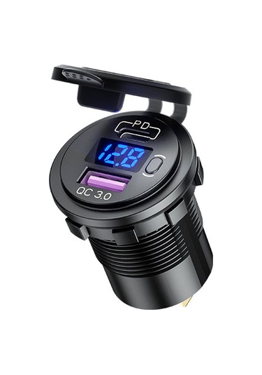 Geeksen Araç Usb Şarj Cihazı Pd 30w+qc3.0 18w Hızlı Şarj, Voltaj Göstergeli, Mavi Işık, 12-24v, Abs Malzeme