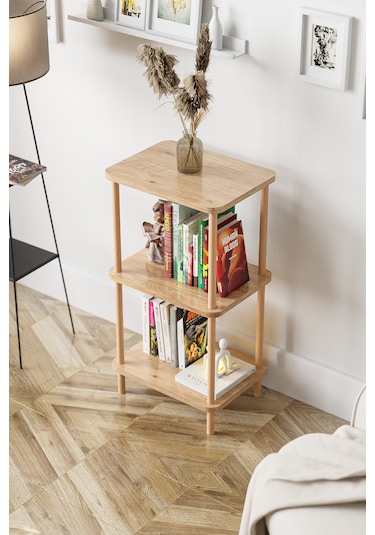 3 Raflı Ahşap Kitaplık Raf Ahşap Gazetelik Ayakkabılık -çam