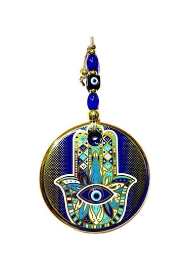 Yaldızlı Mavi Renk Fatma Ana Eli Duvar Süsü Cam Duvar Dekoru