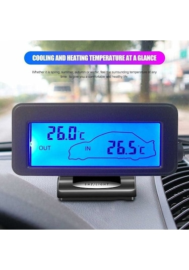 Dianziye 12v Araç İç/dis Dijital Termometre - Lcd Ekranlı Mavi Işık, Sıcaklık Ölçümü, Sigara Çakmaklı Usb, Mini Siyah Tasarım