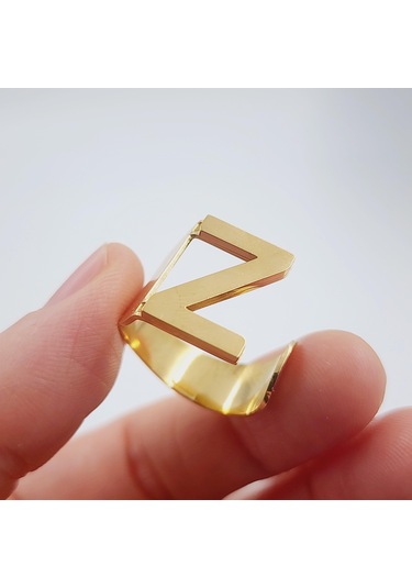 Çelik Gold Düz Kesim Harf Yüzük -z Harfi- Ayarlı Ölçü-1901 Altın