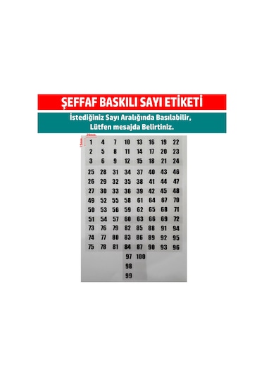 Sayı Etiketi Şeffaf Numaratör Seri Numara Envanter, Sayı Sticker 1'den 100'e Kadar 20x15mm