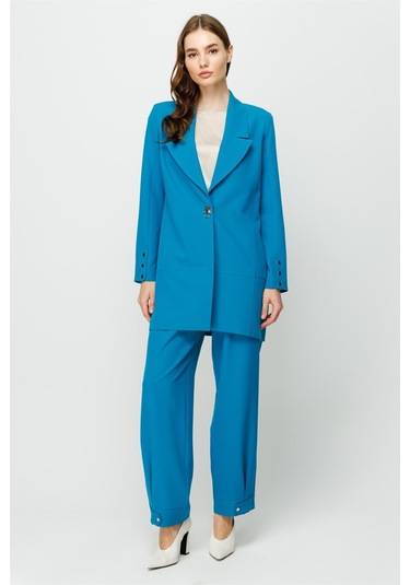 Çıt Çıt Detaylı Oversize Ceket Pantolon Takım Turkuaz-turkuaz Turkuaz