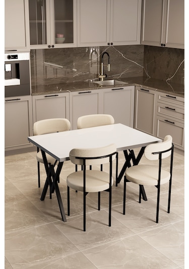 Evdemo Trend 4 Kişilik Mutfak Masa Takımı Beyaz-krem-siyah