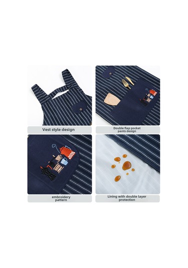 Moveevo Koton Unisex Fırça Desenli Apron: Mutfak, Çizim, Geliştirme İçin Dayanıklı Koruyucu Cila Lacivert Diğer