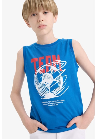 Defacto Erkek Çocuk Bisiklet Yaka Baskılı Atlet F0687a825hsbe333 Mavi