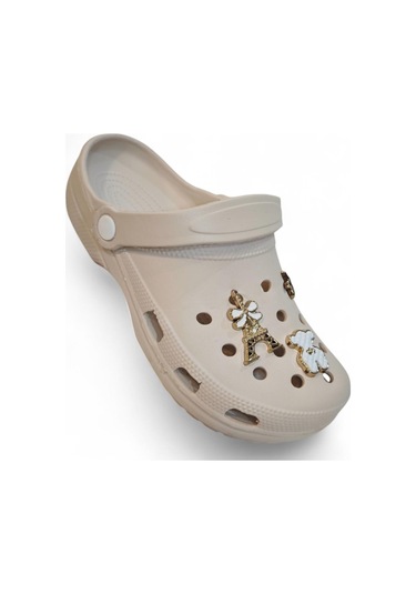 Fiyra 3009 Krem Crks Taşlı Havuz Plaj Günlük Bayan Terlik Krem Beyaz