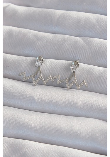 Pirinç Gümüş Renk Zirkon Taşlı Zikzak Küpe - Ebj240820w26702 Diğer