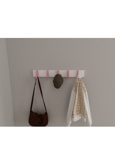 Hepsi3boyutlu Modern Duvar & Kapı Baston Askılık - 5 Adet Pembe J Askılık - Model No : 6 Pembe