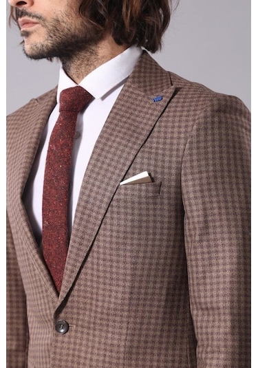 Wessi Ekose Tek Düğme Kahverengi Ceket Siyah