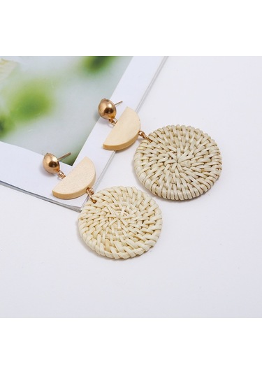 E2002-13 Semi-circular+large Circle Bamboo Vine Handmade Woven Earrings Bosomia Style Earrings Gümüş