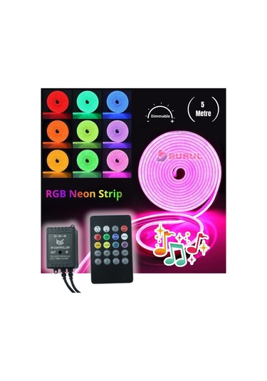 5 Metre 8 Renk Sese Duyarlı Renk Değiştiren Rgb Neon Led Şerit Işık Seti Sb-6561