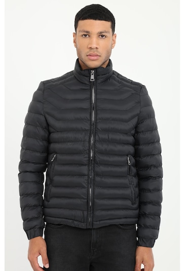 Siyah Kapitone Slim Fit Erkek Mont -25288 Siyah