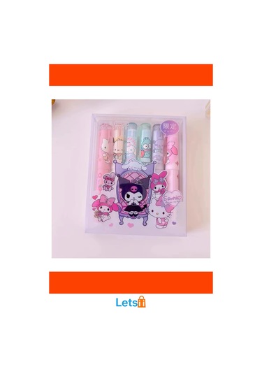 6'lı Fosforlu Kalem Seti Hello Kitty Kuromi Temalı Çok Renkli