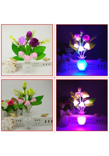 Pembe F&p Renkli Van Tabanı Güzel Gül Mantar Işık Sensörü 4 Led Gece Lambası Ev Dekor Eu Plug Pembe