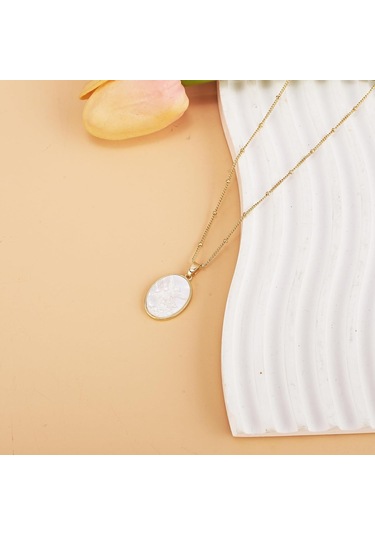 Geeroyoo Mikro Takı 18k Altın Kaplama Bakır Zincir 45cm - Doğal Beyaz İniyelik Pendent - Korumalı, Güçlü Ve İçgörü Sağlayan Stileş Kolye Gold