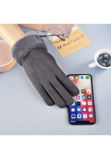 Kosona Kadınlar İçin Kışlık Dokunmatik Ekranlı Yünlü Kalın Isı Sağlayan Sürüş Ve Sürücü Eldiveni Siyah Tek Beden