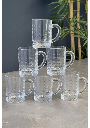 Arow Tr-4225 Raena 6'lı Cam Kulplu Kahve Yanı Bardak Seti Şeffaf