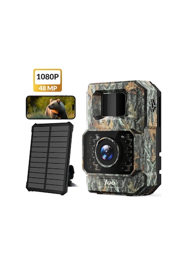 Juo 850ws Güneş Enerjili Fotokapan 48mp Full Hd Wifi Hareket Sensörlü Gece Görüşlü Ip66 Su Geçirmez Kamuflaj