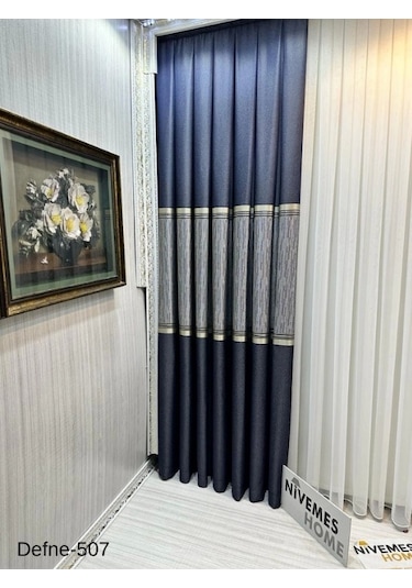 Nivemeshome Defne Lacivert Ft614166 V-507 1/3 Sık Pileli Fon Perde Apm Lacivert