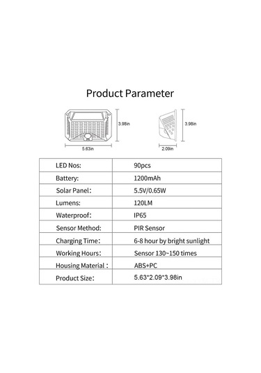 Geeksen Güneş Enerjili 90 Led 130 Lumen 120 Derece 8.5m Algılama Mesafeli Duvar Lambası, 2'li Set - Dım/sünnetten Güneşe Modları