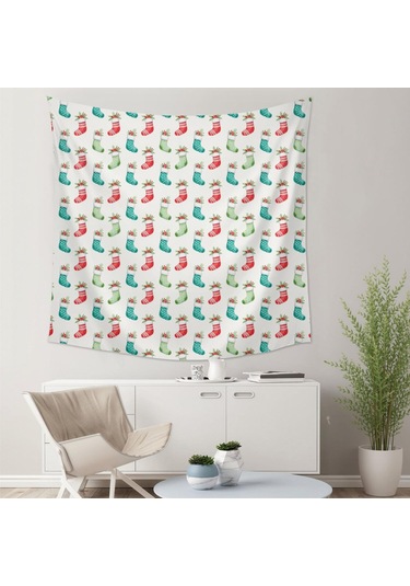 Noel Desenli 59x59 İnç Kare Goblen Duvar Halısı, Ev, Oturma Odası Ve Yatak Odası Duvar Dekoru İçin