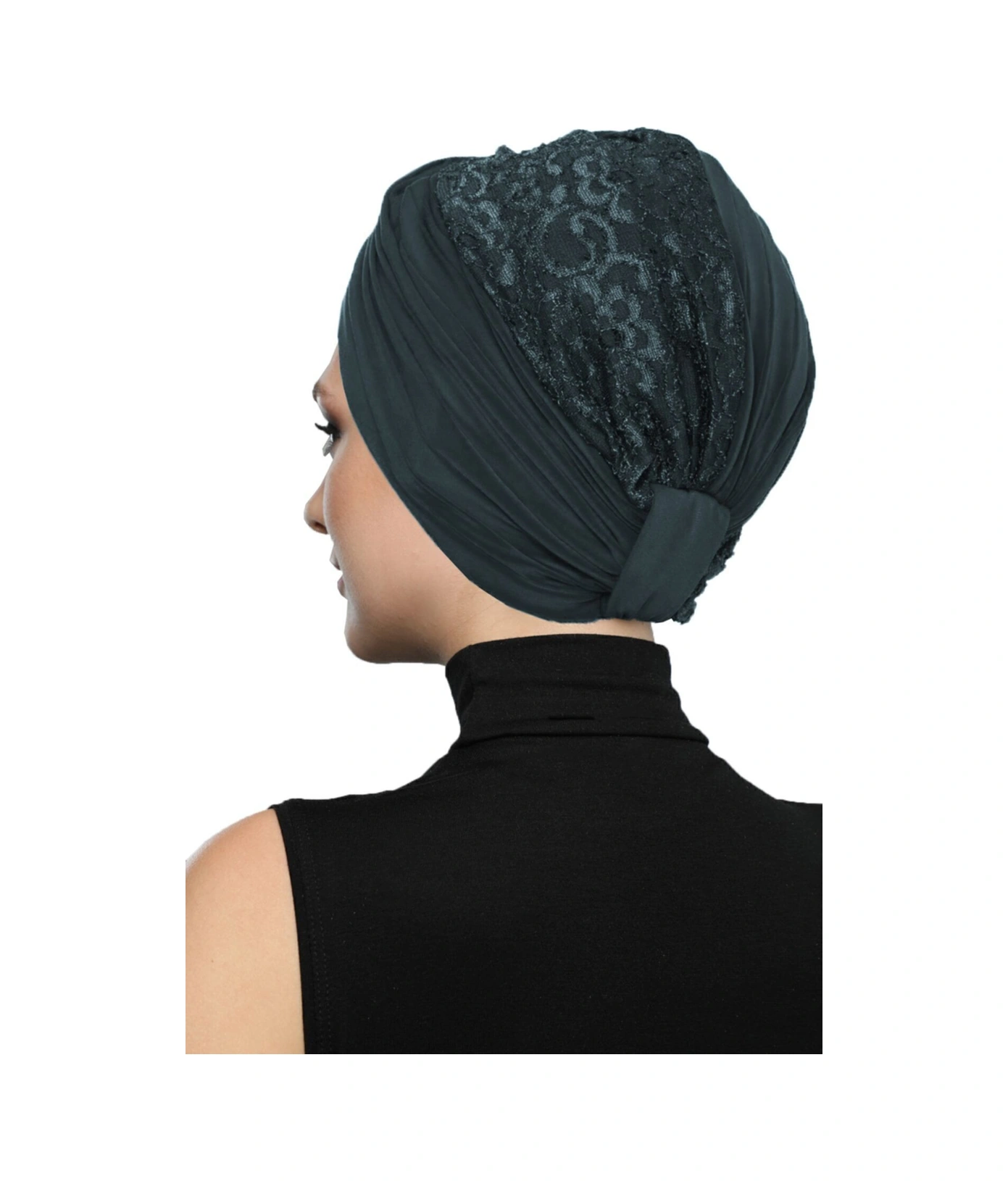 Çapraz Dantel Füme Hazır Türban Tesettür Havuz Bonesi Füme