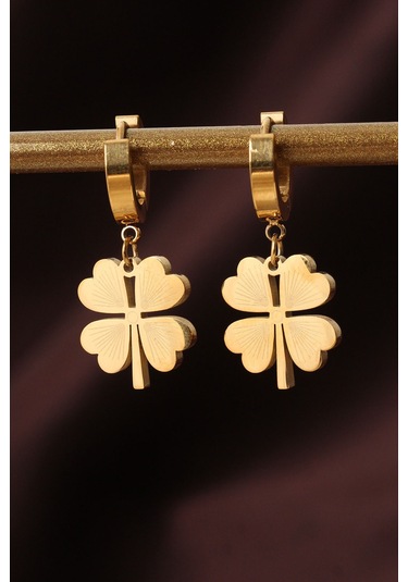 Zarif Kadın İçin Golden Çelik Yapım Yonca Stil Küpe Gri