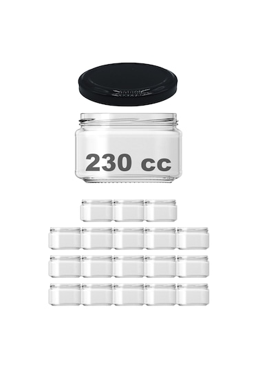 230 Ml Metal Siyah Kapaklı 230 Cc Cam Konserve Kavanoz 18 Adet
