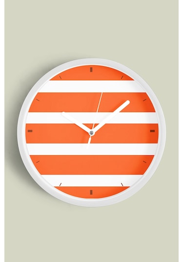 Yatay Çizgili Modern Duvar Saati - 30cm - Önü Camlı Beyaz Kasa - Sessiz Mekanizma-jh0895 Beyaz