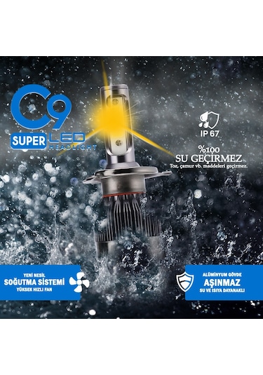 C9 Trio Üç Renk Led Xenon Far Ampulü Sarı Beyaz Gün Işığı 9400Lm 311291903
