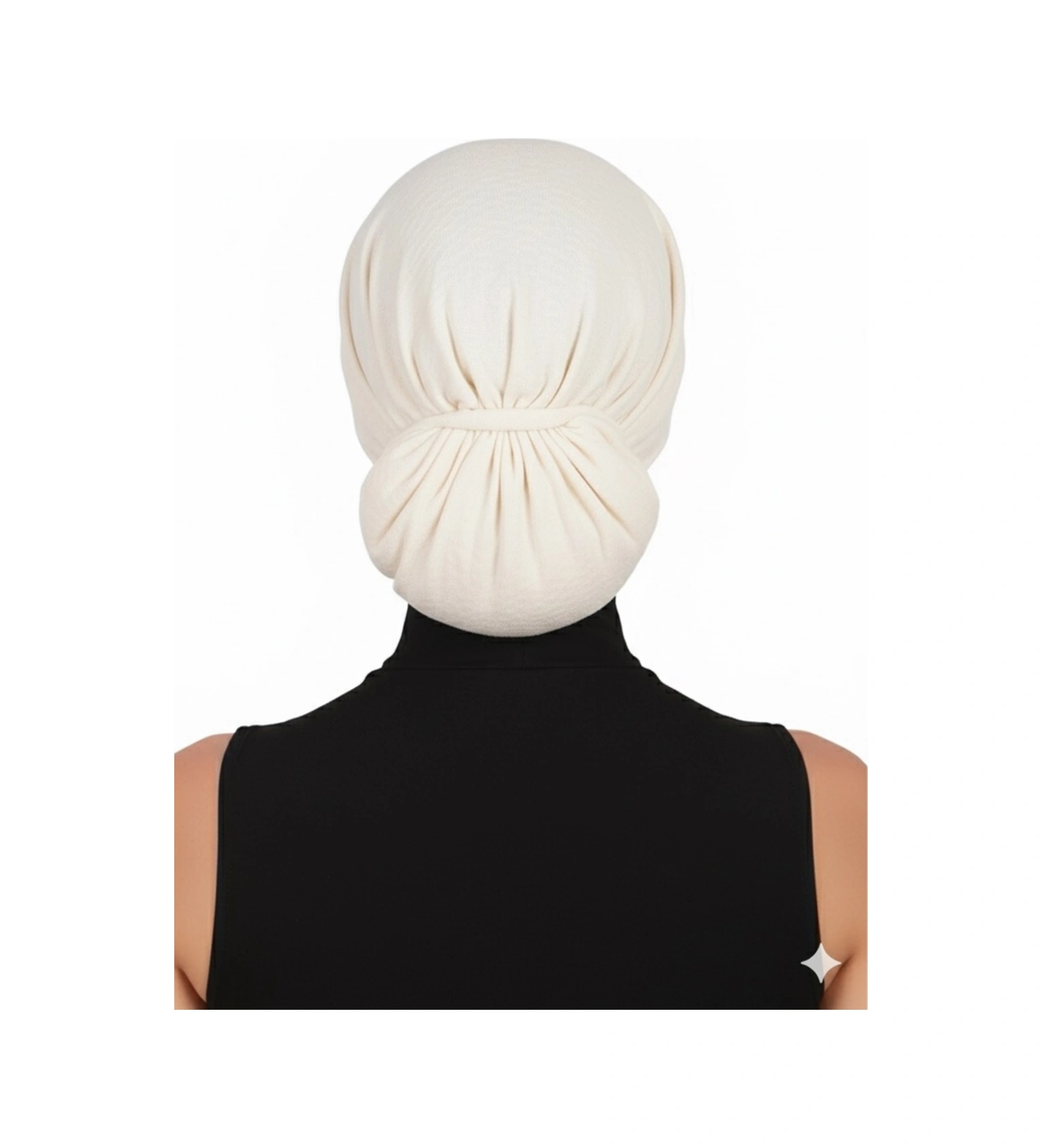 Topuzlu Brokar Krem Hazır Türban Tesettür Bone Krem