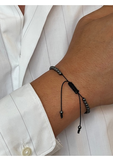 14 Ayar Altın Küp Altın Detaylı Siyah Hematit Taşlı Altın Bileklik Altın - Siyah