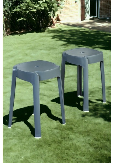 Kaymaz Ayaklı Dekoratif İç İçe Geçebilen Plastik Tabure Mutfak Bahçe Taburesi 4 Adet Antrasi Antrasit