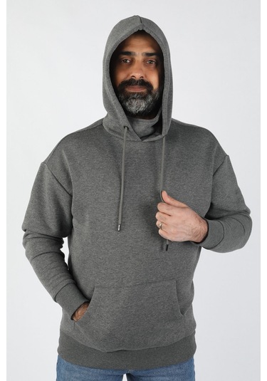 Erkek Kapüşonlu Polar Gri