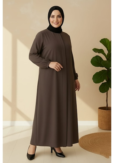 Medine İpeği Mevlana Kesim Cepli Kuşaklı Bol Büyük Beden Ferace Vizon