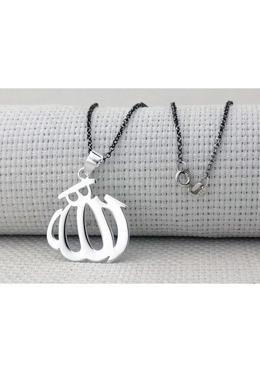 Allah Yazılı Büyük Boy Parlak 925 Ayar Gümüş Kadın Kolye