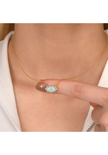 Zirkon Taşlı Pırlanta Montür Göz Desenli Altın Kaplama Gümüş Kol (495721498)