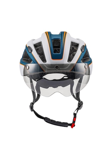 Siyah - Camgöbeği Dağ Bisikleti Kaskı Çıkarılabilir Manyetik Gözlüklü Ve Arka Işıklı Bisiklet Kaskları Mavi - Siyah