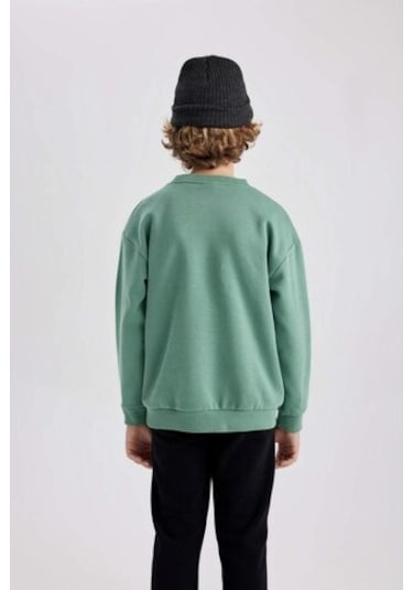 DeFacto Erkek Çocuk Bisiklet Yaka Baskılı Sweatshirt B7822A8NSGN86 Yeşil