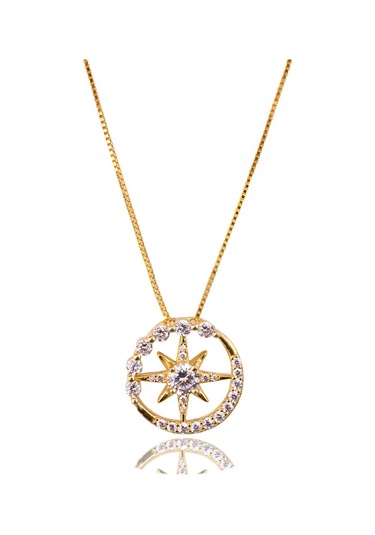 Masaliko Kutup Yıldızı Gümüş Kolye Ms3307, 925 Ayar Kadın Gümüş Kolye, İthal Ürün, Altın Kaplama Altın